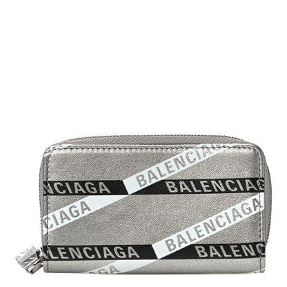 Balenciaga Metallic Calfskin Losange Monogram Everyday Zip Around Card Case Silver Black White 1 of 11