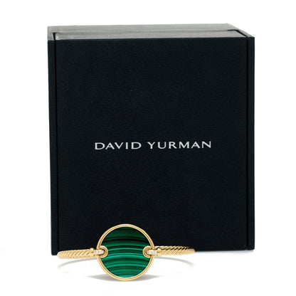 David Yurman 18K Yellow Gold Diamond Malachite DY Elements Bangle Bracelet 4 of 4
