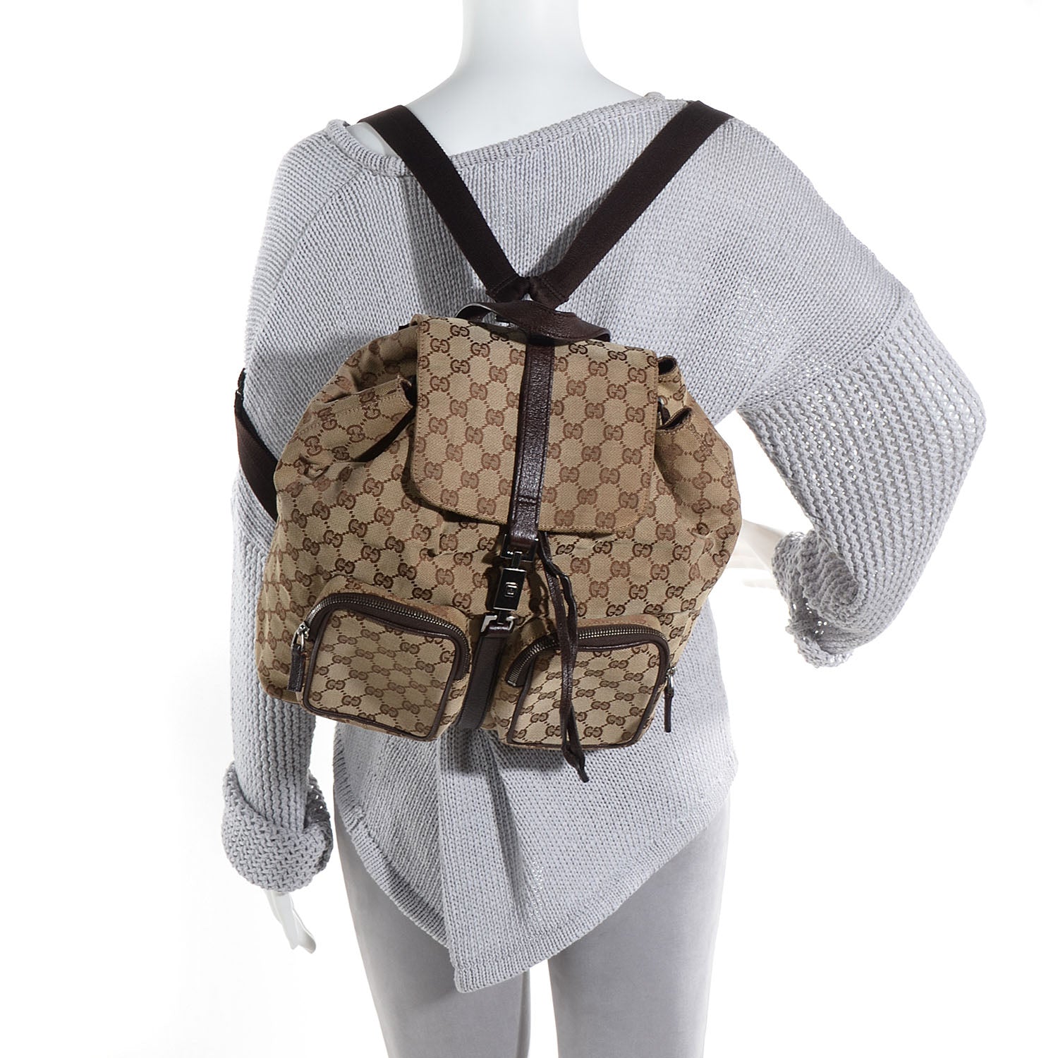 Gucci GG Monogram Single Buckle Backpack Brown 2 of 7