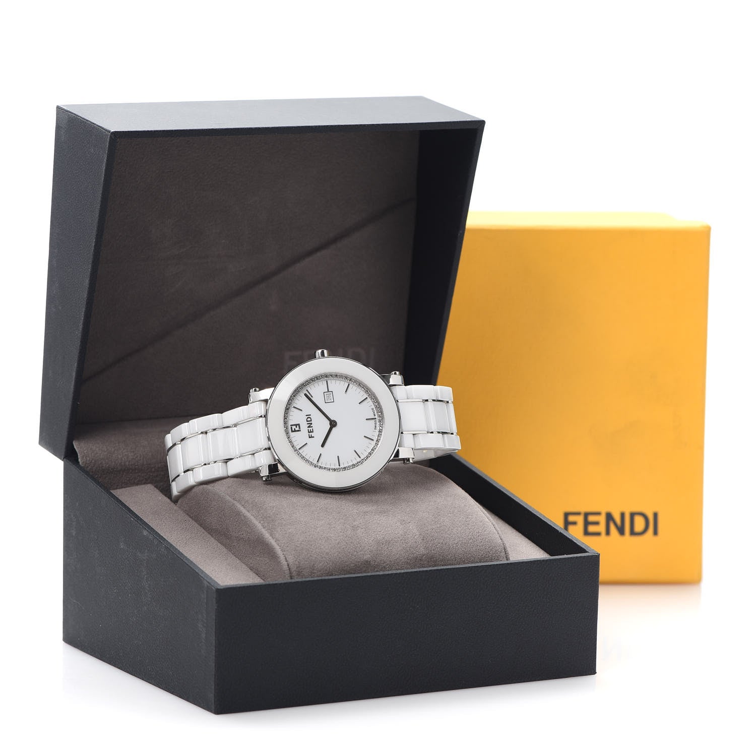Fendi Stainless Steel Ceramic Diamond Bezel 38mm Round Quartz Watch White 6 of 12