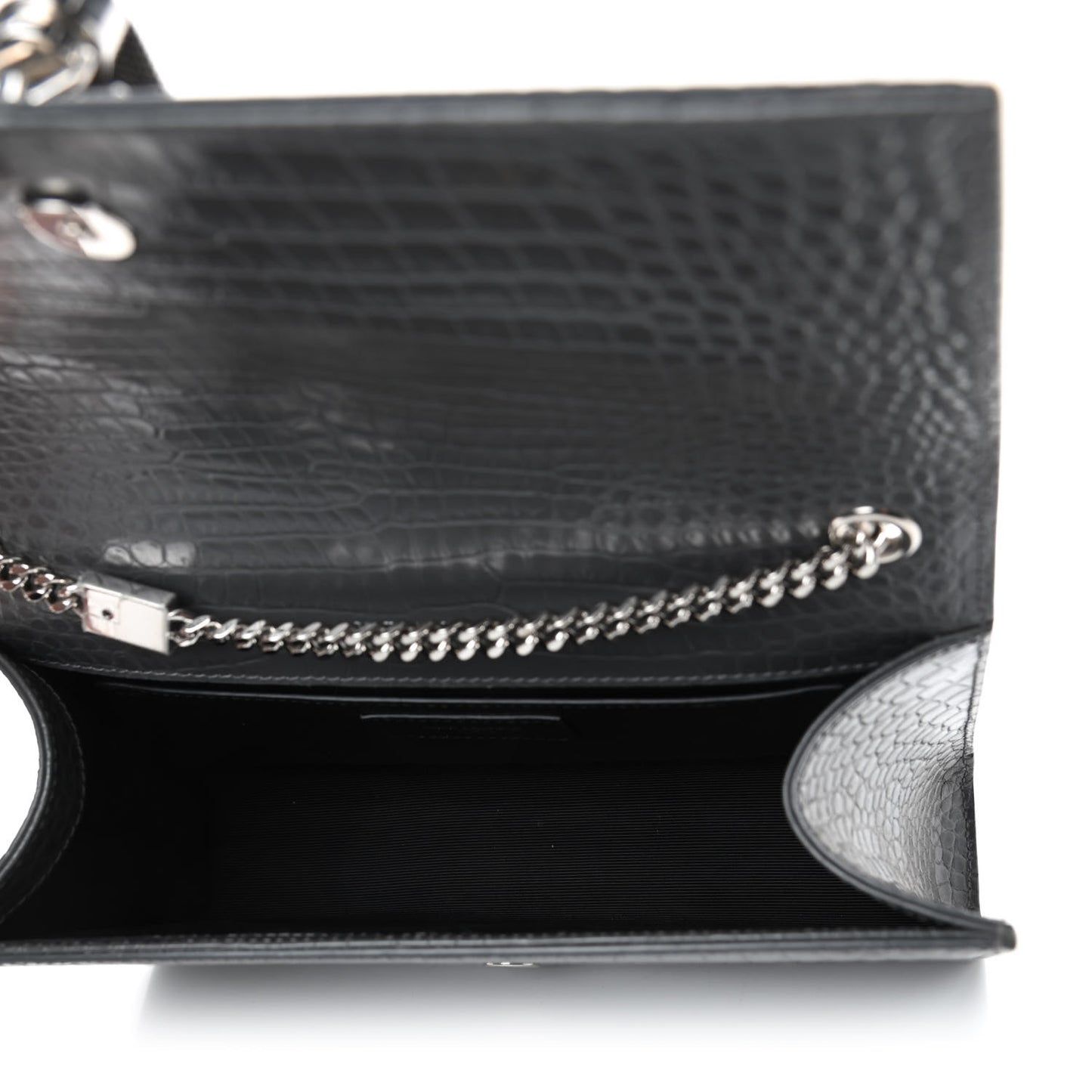 Calfskin Crocodile Embossed Medium Classic Monogram Kate Tassel Satchel Fog