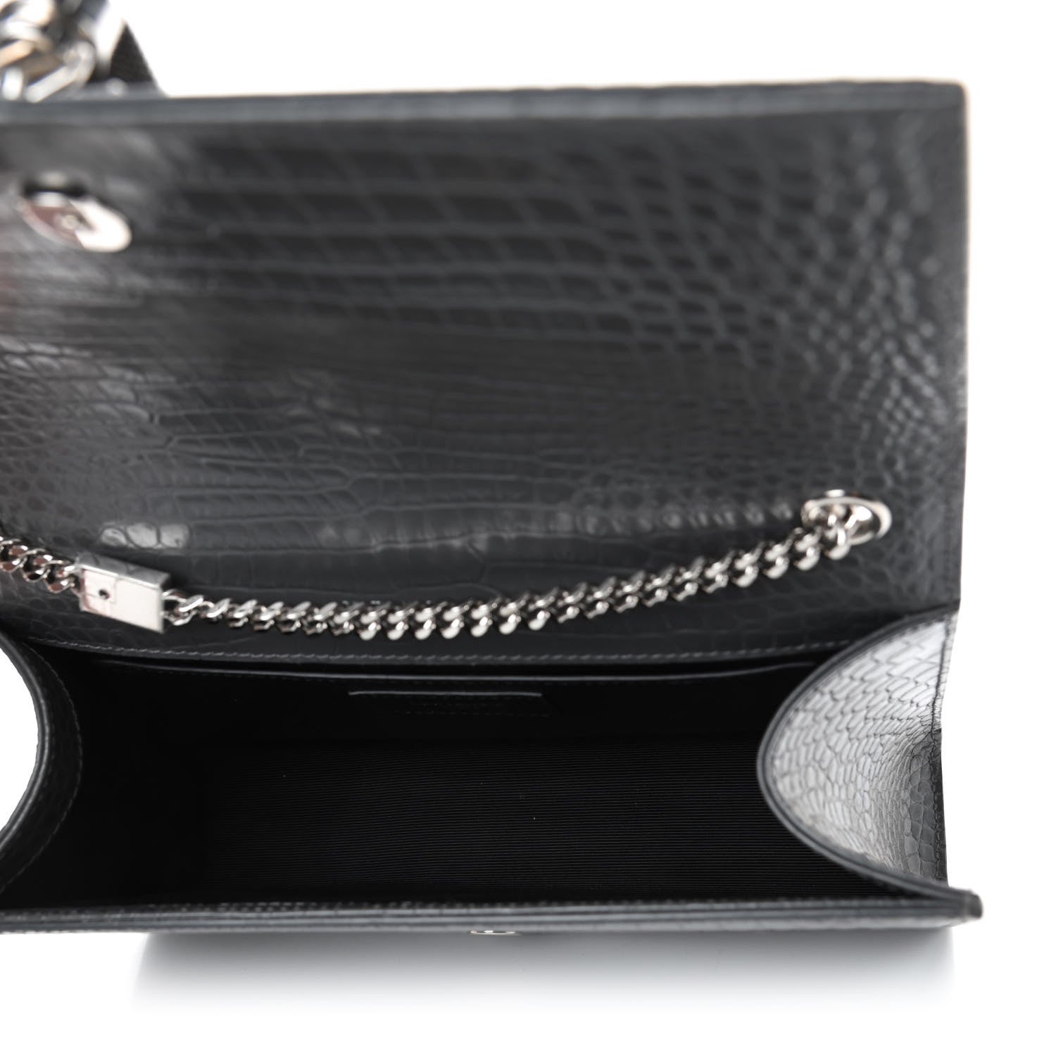 Saint Laurent Calfskin Crocodile Embossed Medium Classic Monogram Kate Tassel Satchel Fog 4 of 4