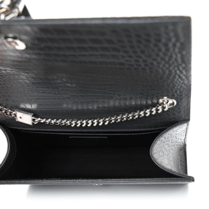 Saint Laurent Calfskin Crocodile Embossed Medium Classic Monogram Kate Tassel Satchel Fog 4 of 4