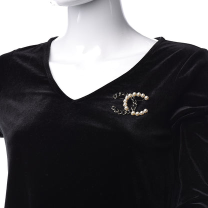 Chanel Lambskin Pearl CC Chain Brooch Black Gold 2 of 5