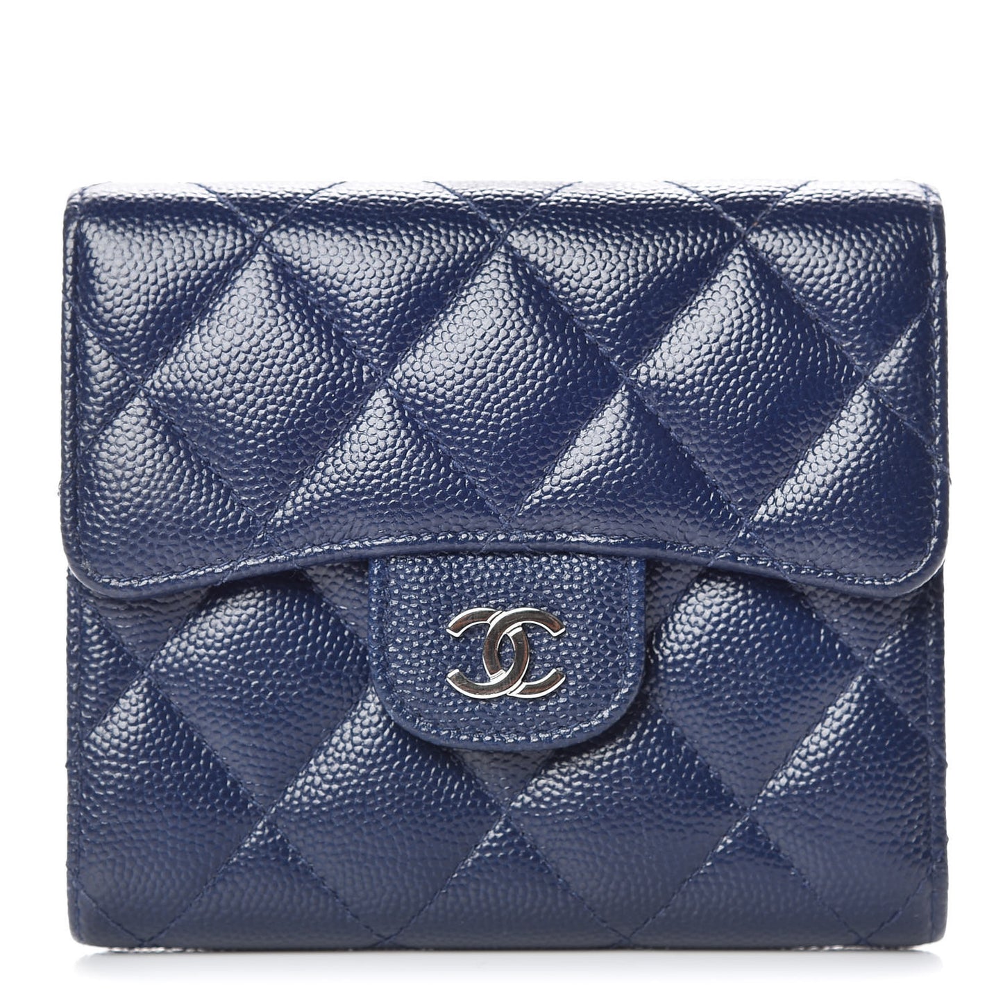 Caviar Quilted Compact Flap Wallet Navy