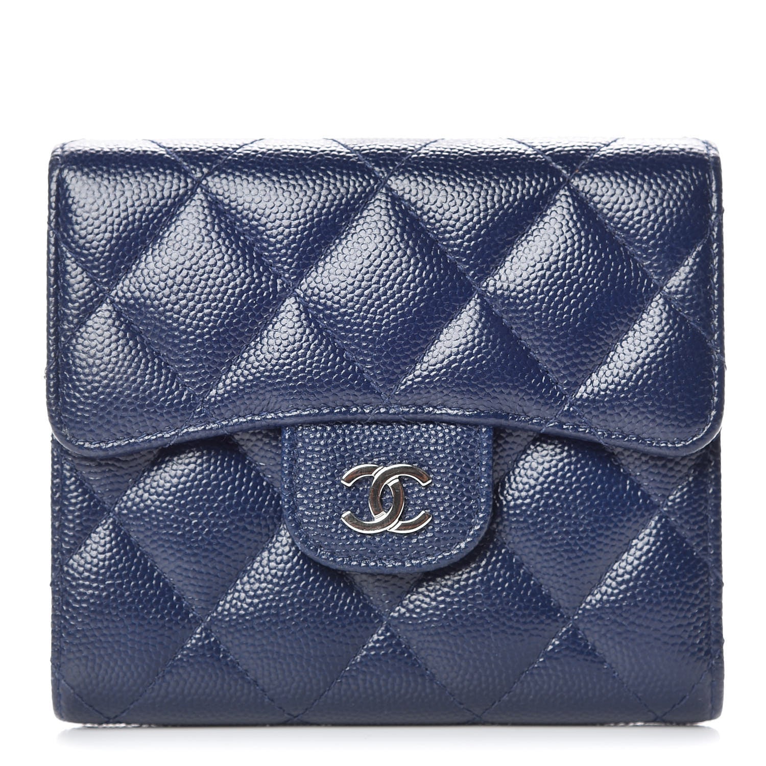 Chanel Caviar Quilted Compact Flap Wallet Navy 1 of 13