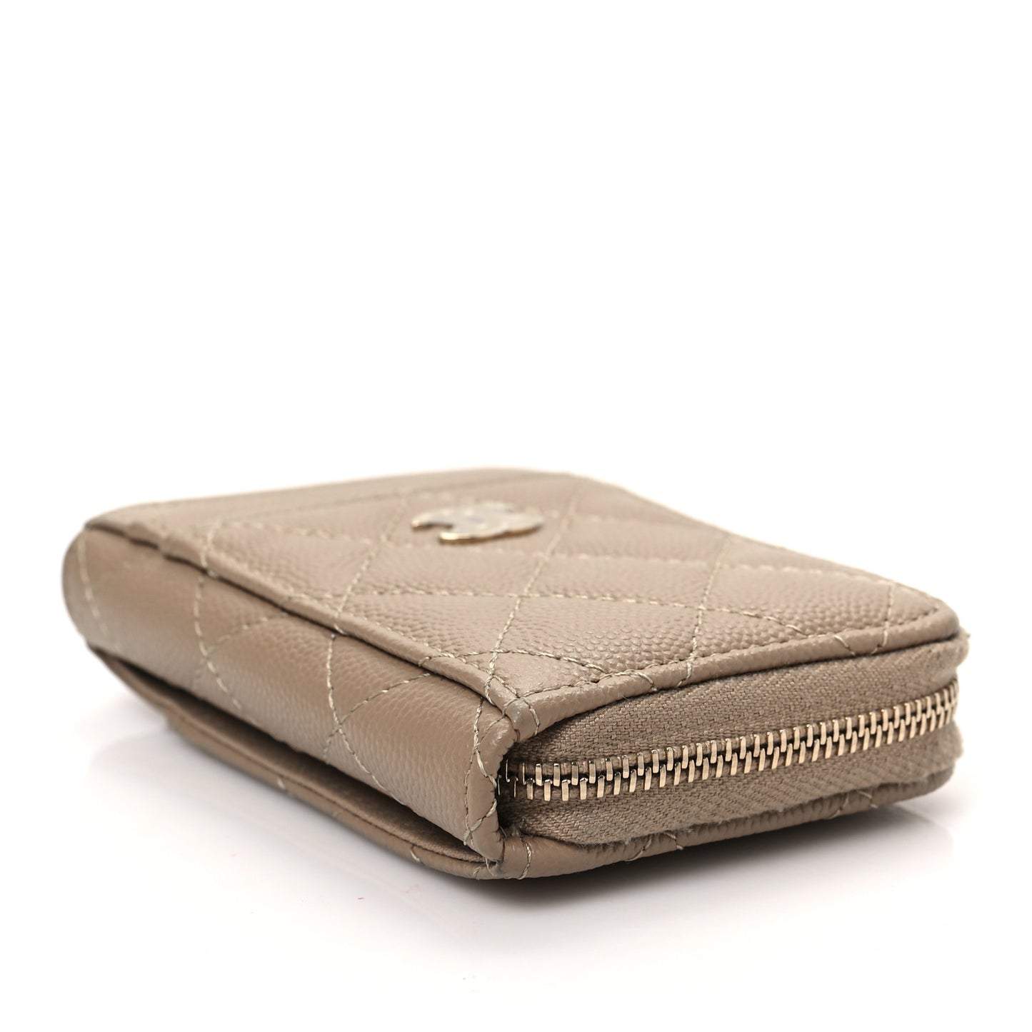 Caviar Quilted Zip Card Holder Beige