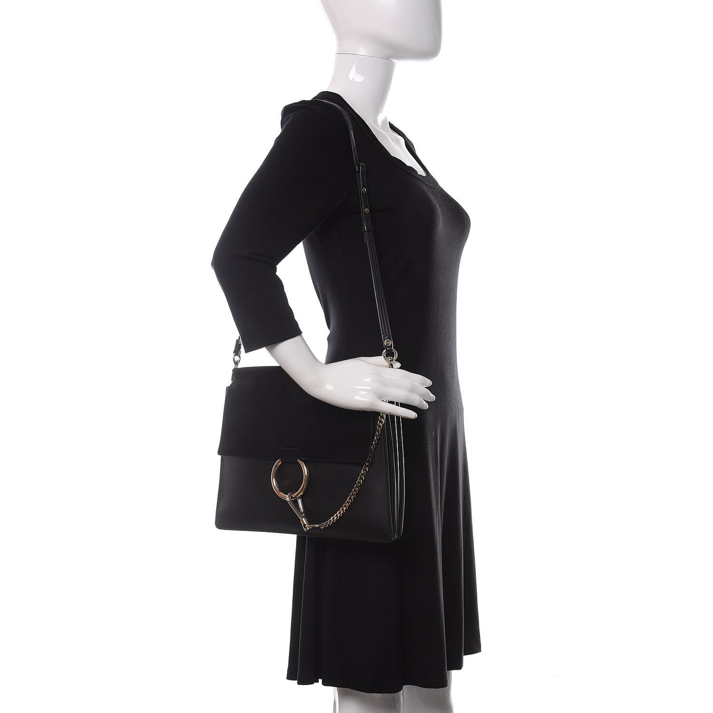 Suede Calfskin Medium Faye Shoulder Bag Black
