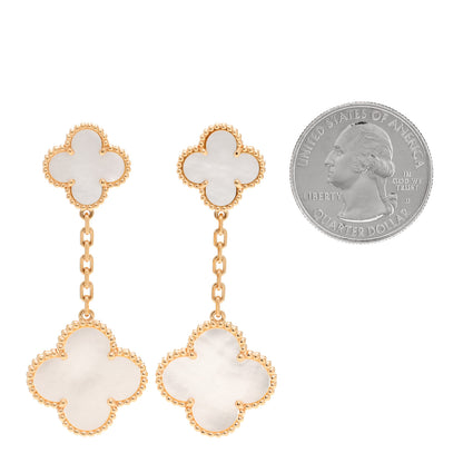 Van Cleef & Arpels 18K Yellow Gold Mother of Pearl 2 Motifs Magic Alhambra Earrings 2 of 5