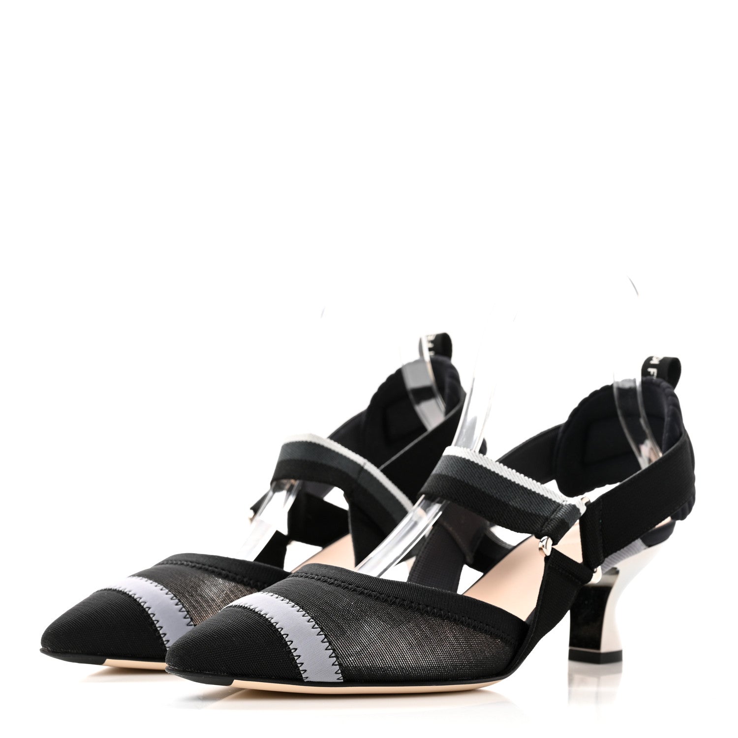 Fendi Technical Mesh Colibri 55mm Slingback Pumps 39 Black Asfalto 3 of 11