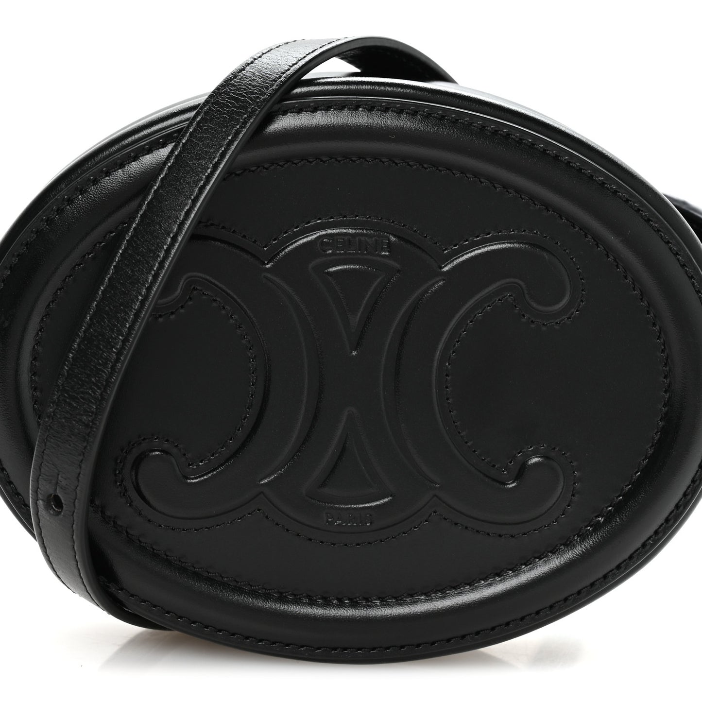 Smooth Calfskin Cuir Small Triomphe Oval Crossbody Purse Black