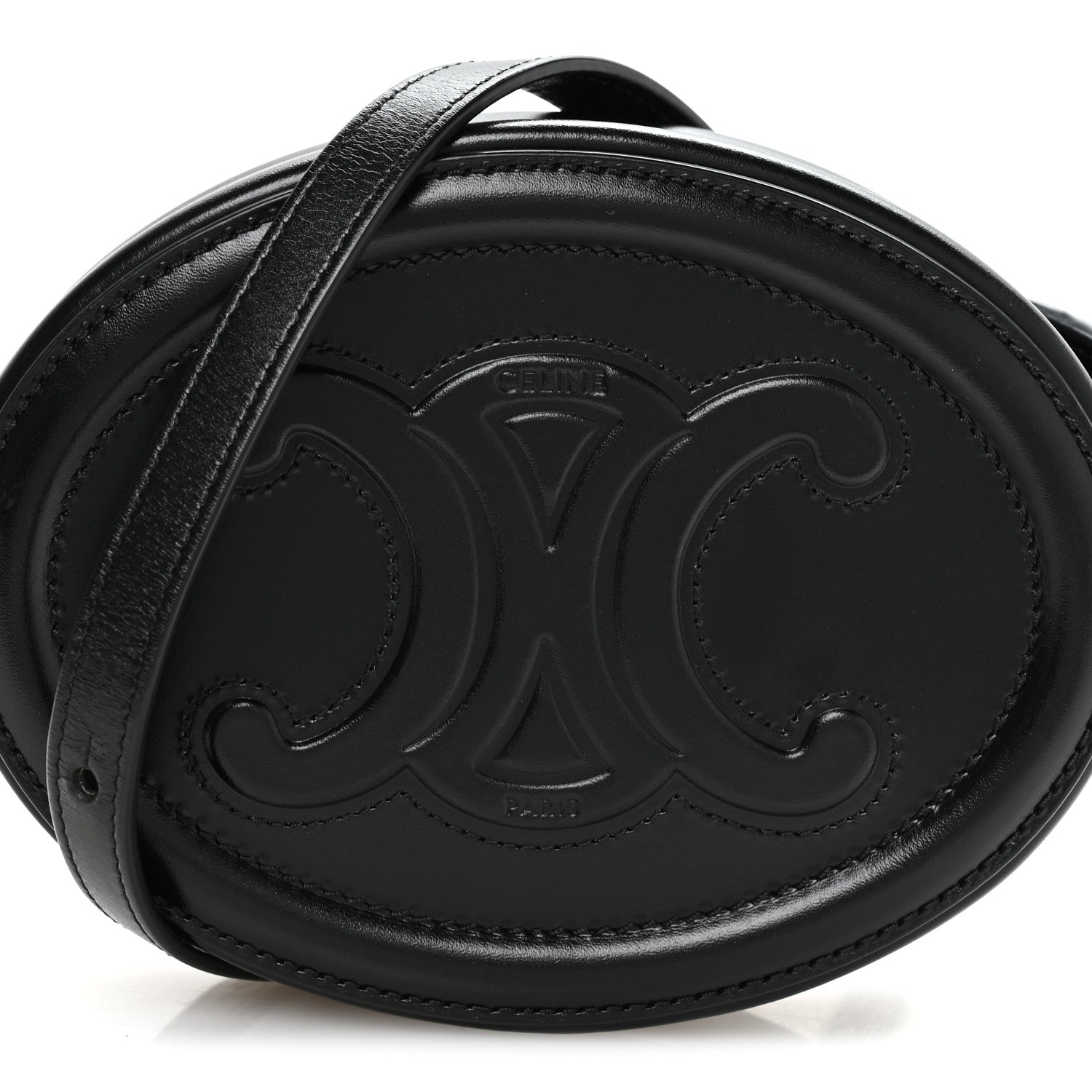 Celine Smooth Calfskin Cuir Small Triomphe Oval Crossbody Purse Black 8 of 10