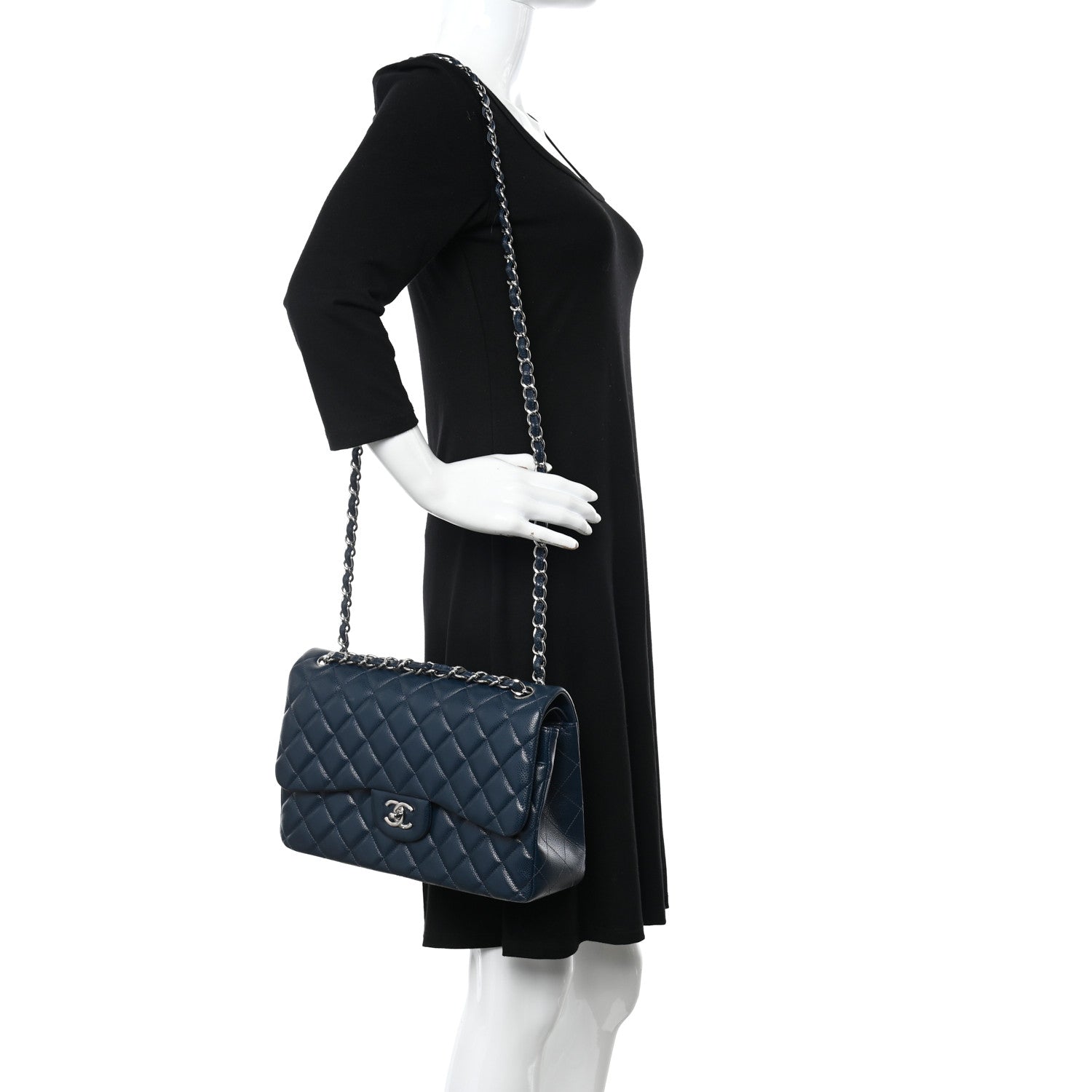 Chanel Caviar Quilted Jumbo Double Flap Navy Blue 2 of 10