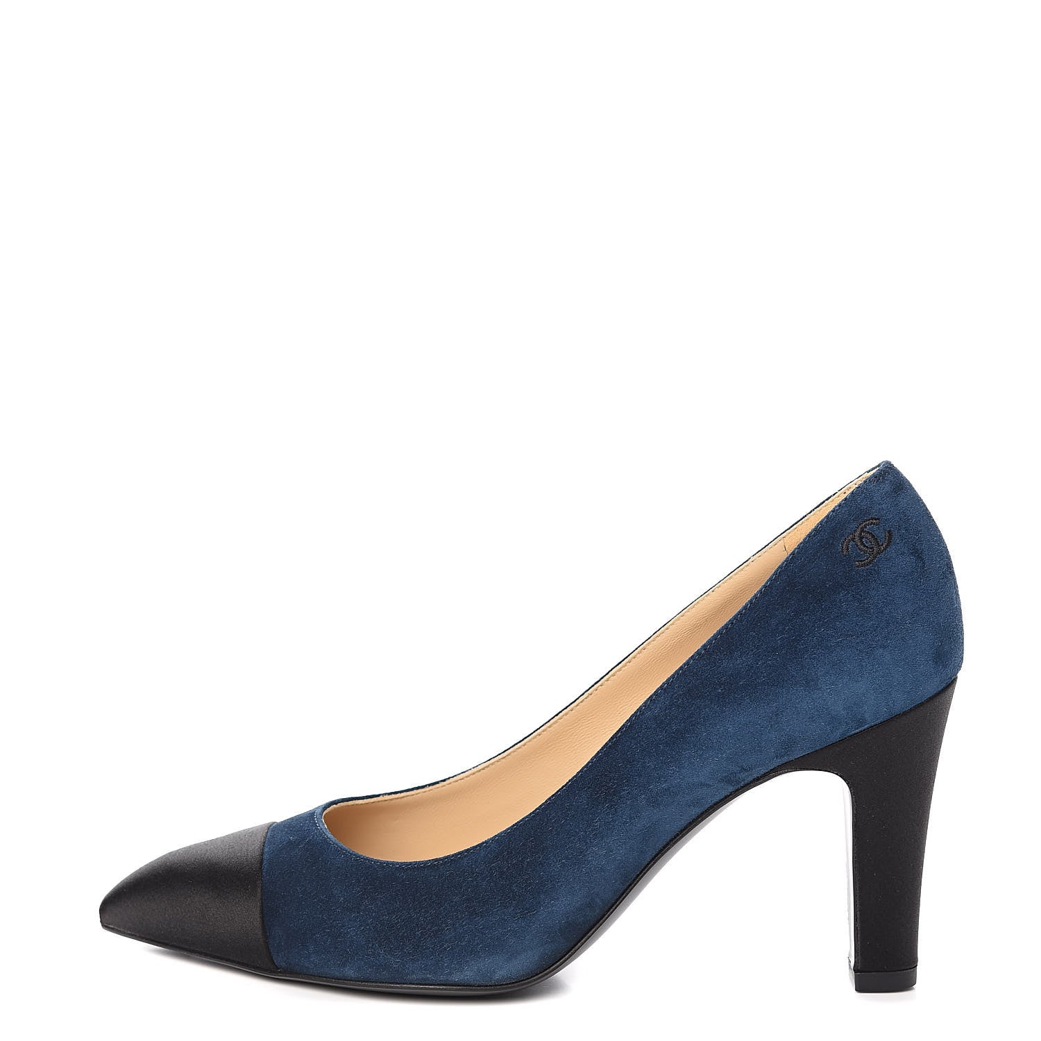 Chanel Suede Satin Cap Toe Gabrielle Pumps 35.5 Navy Black 1 of 11