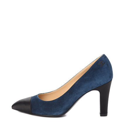 Chanel Suede Satin Cap Toe Gabrielle Pumps 35.5 Navy Black 1 of 11