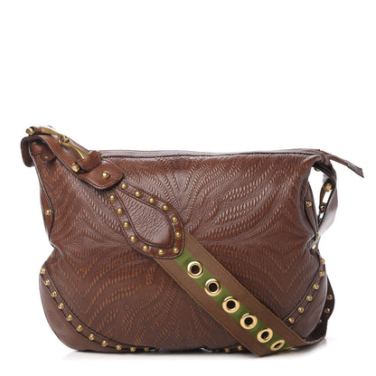 Gucci Calfskin Embossed Studded Pelham Messenger Bag Dark Brown 1 of 13