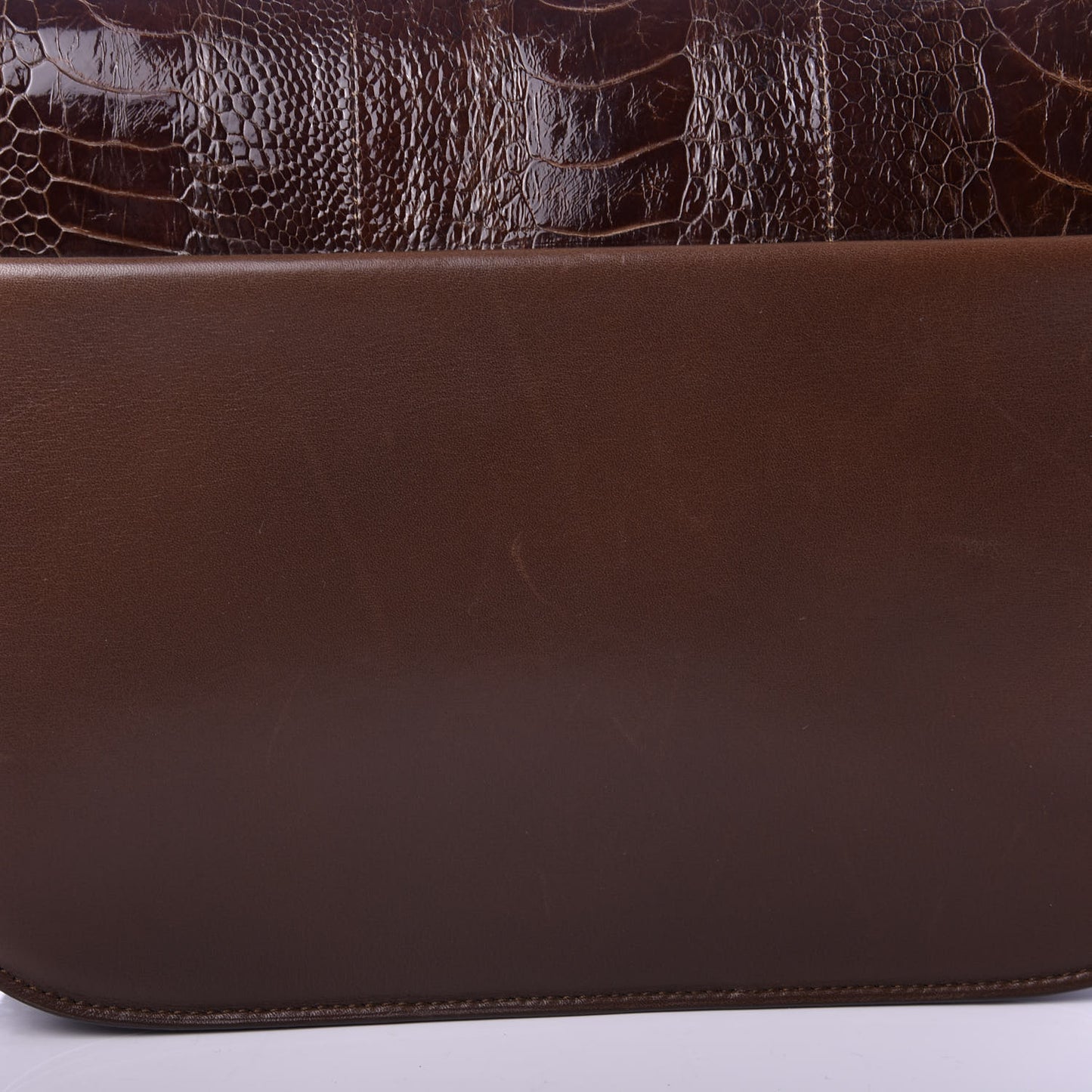 Ostrich Leg Medium Classic Box Flap Bag Dark Brown