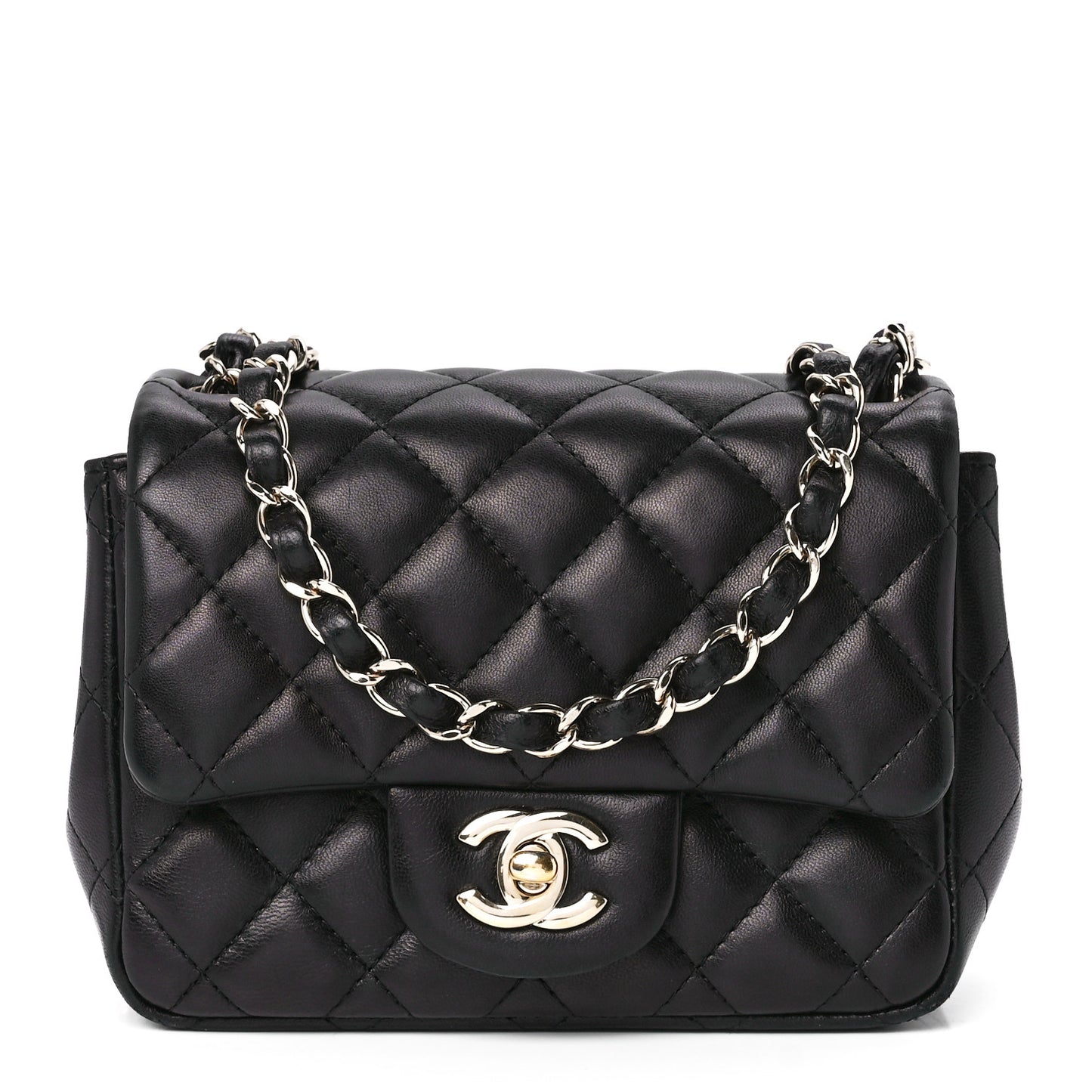 Lambskin Quilted Mini Square Flap Black