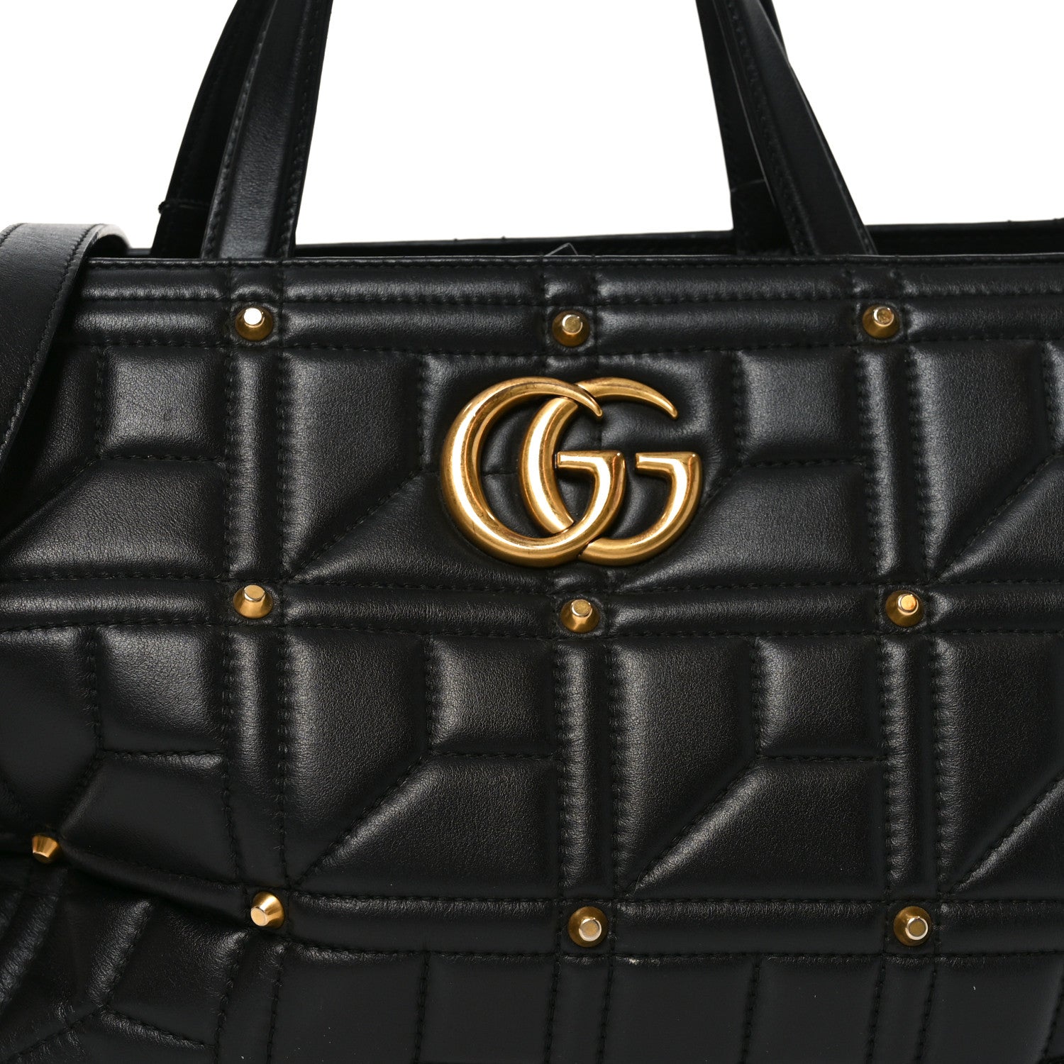 Gucci Calfskin Matelasse Studded Medium GG Marmont Tote Black 8 of 11