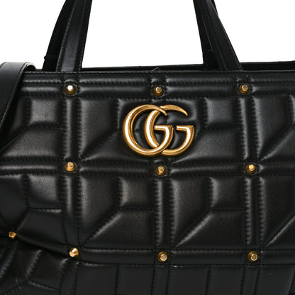 Gucci Calfskin Matelasse Studded Medium GG Marmont Tote Black 8 of 11