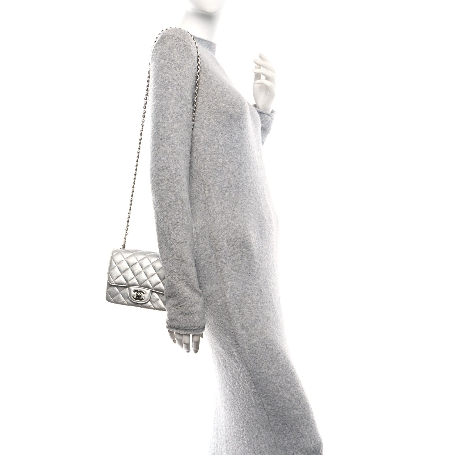 Chanel Metallic Lambskin Quilted Mini Square Flap Silver 2 of 11