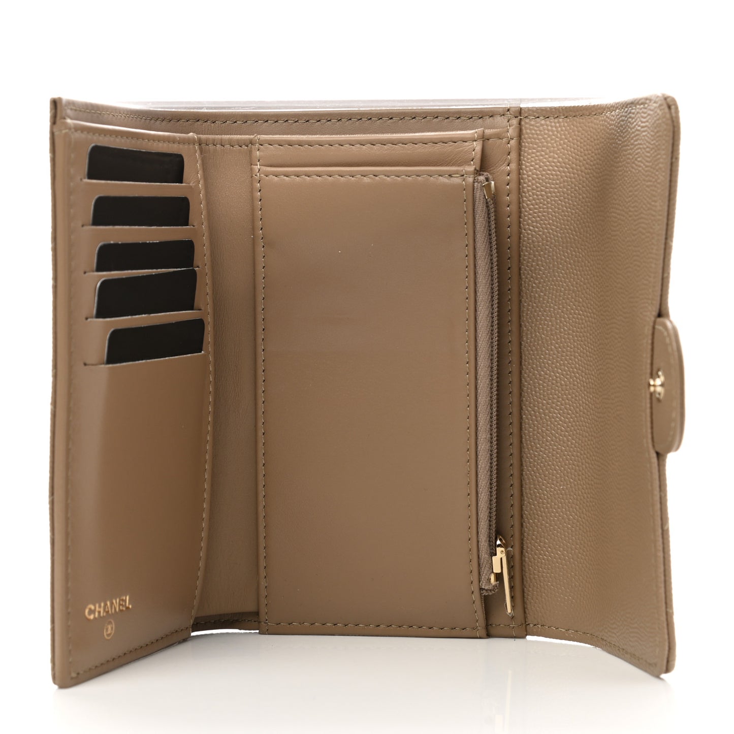 Caviar Quilted Medium Flap Wallet Beige