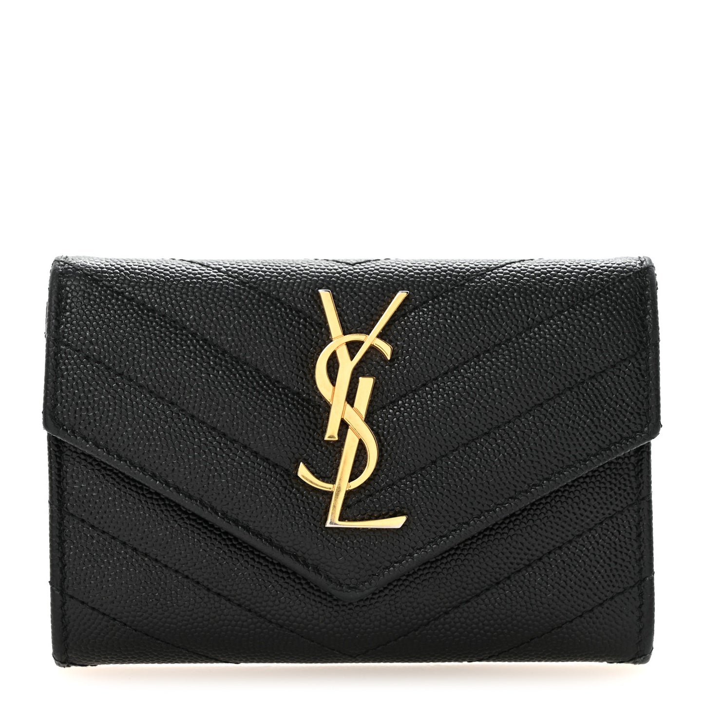 Grain De Poudre Matelasse Chevron Small Monogram Envelope Wallet Black