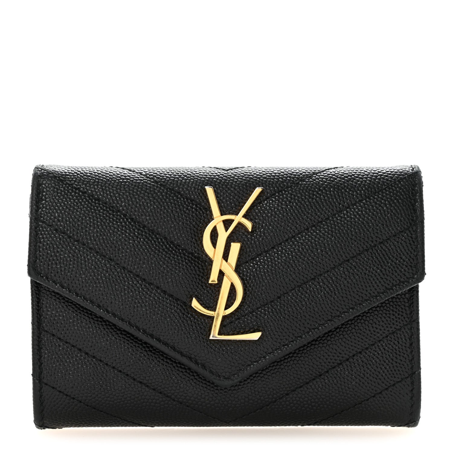 Saint Laurent Grain De Poudre Matelasse Chevron Small Monogram Envelope Wallet Black 1 of 7