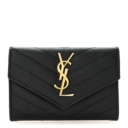 Saint Laurent Grain De Poudre Matelasse Chevron Small Monogram Envelope Wallet Black 1 of 7