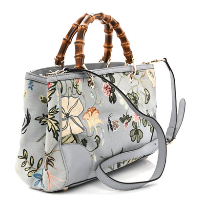 Gucci Canvas Cellarius Calfskin Flora Knight Medium Bamboo Shopper Tote Light Blue 3 of 13