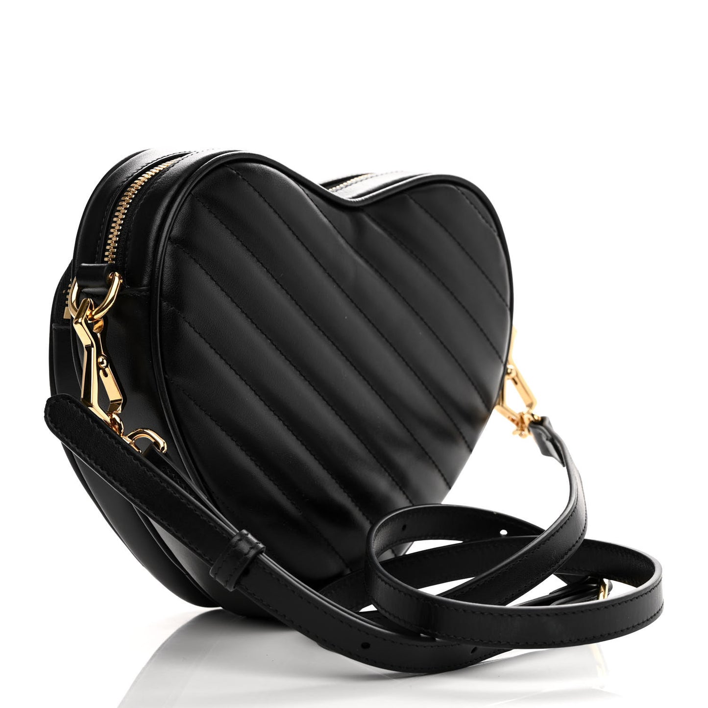 Calfskin Matelasse Diagonal Mini Interlocking G Heart Shoulder Bag Black