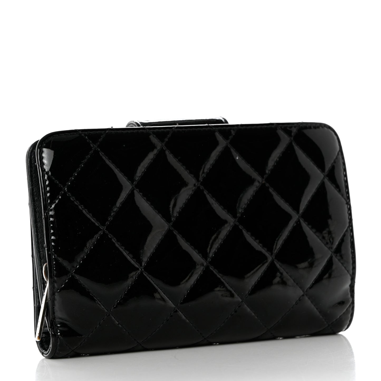 Patent Quilted Brilliant Zipped Pocket Wallet Black
