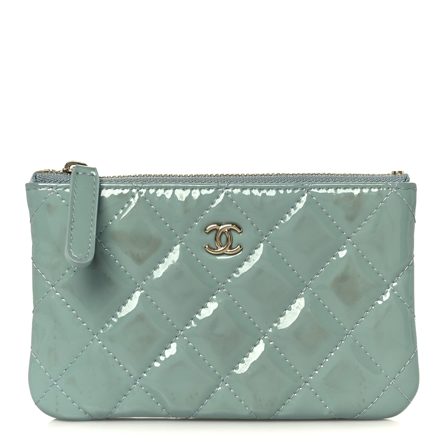 Patent Quilted Small Cosmetic Case Light Blue