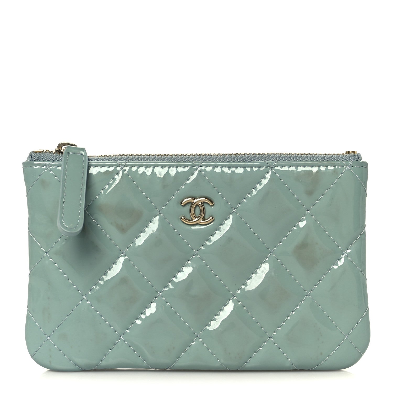 Chanel Patent Quilted Small Cosmetic Case Light Blue 1 of 9