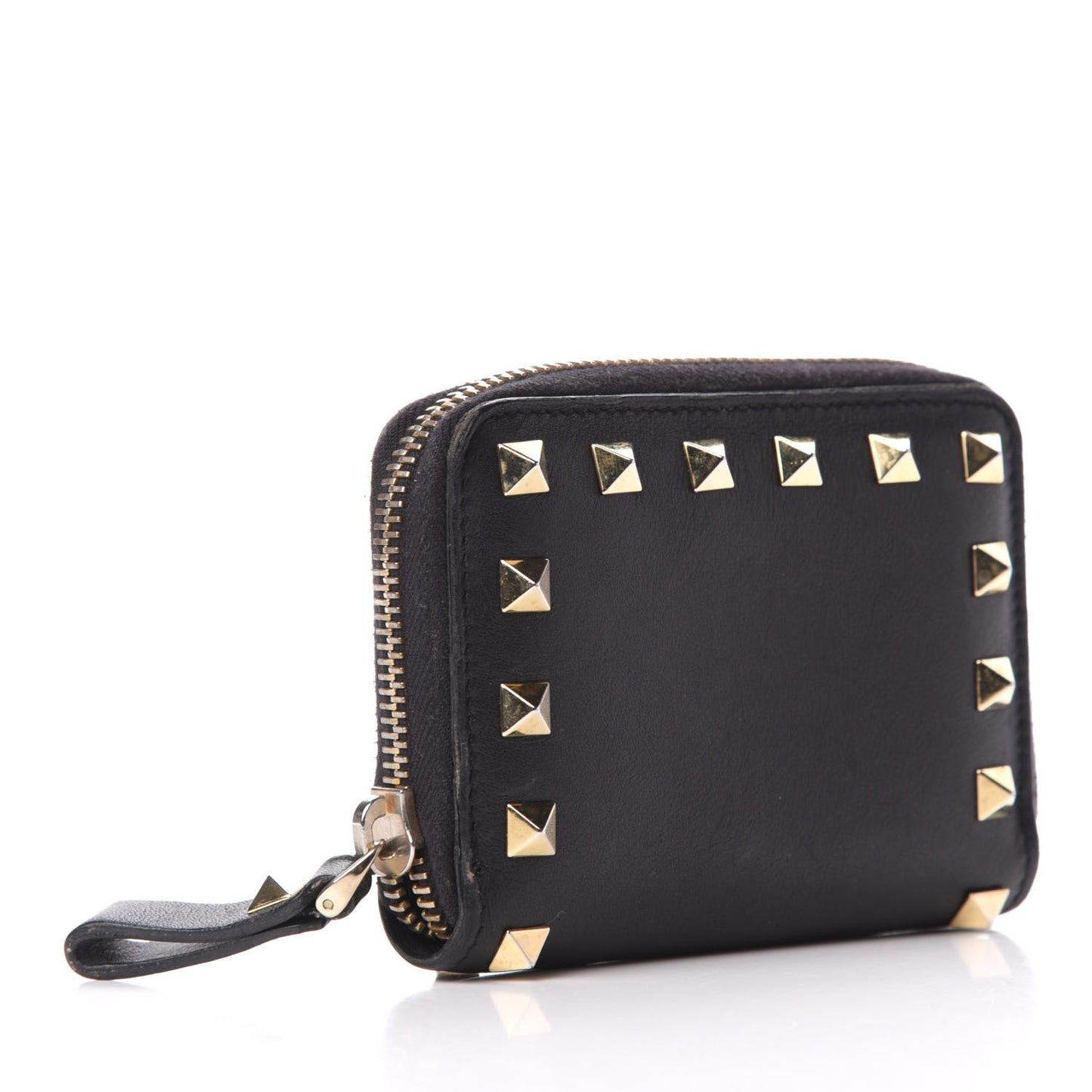 Vitello Rockstud Zip Around Card Holder Wallet Black