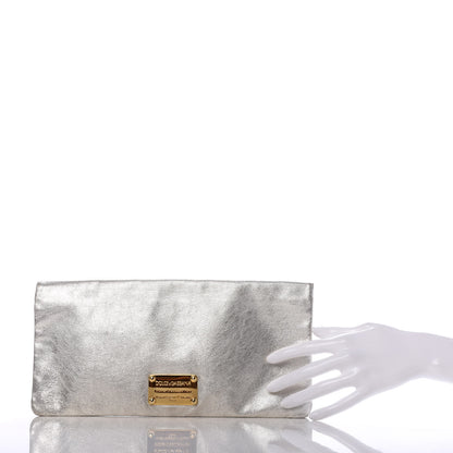 Dolce & Gabbana Metallic Calfskin Flap Clutch Silver 2 of 9