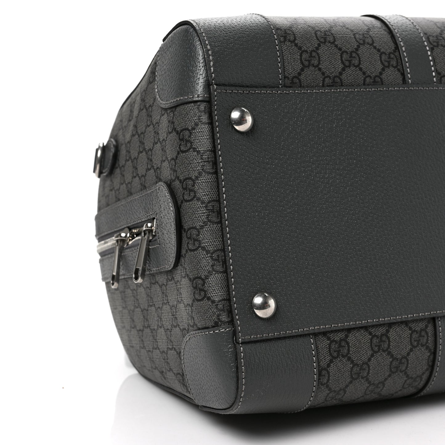 GG Supreme Monogram Textured Dollar Calfskin Medium Savoy Duffle Bag Grey Black Graphite Grey