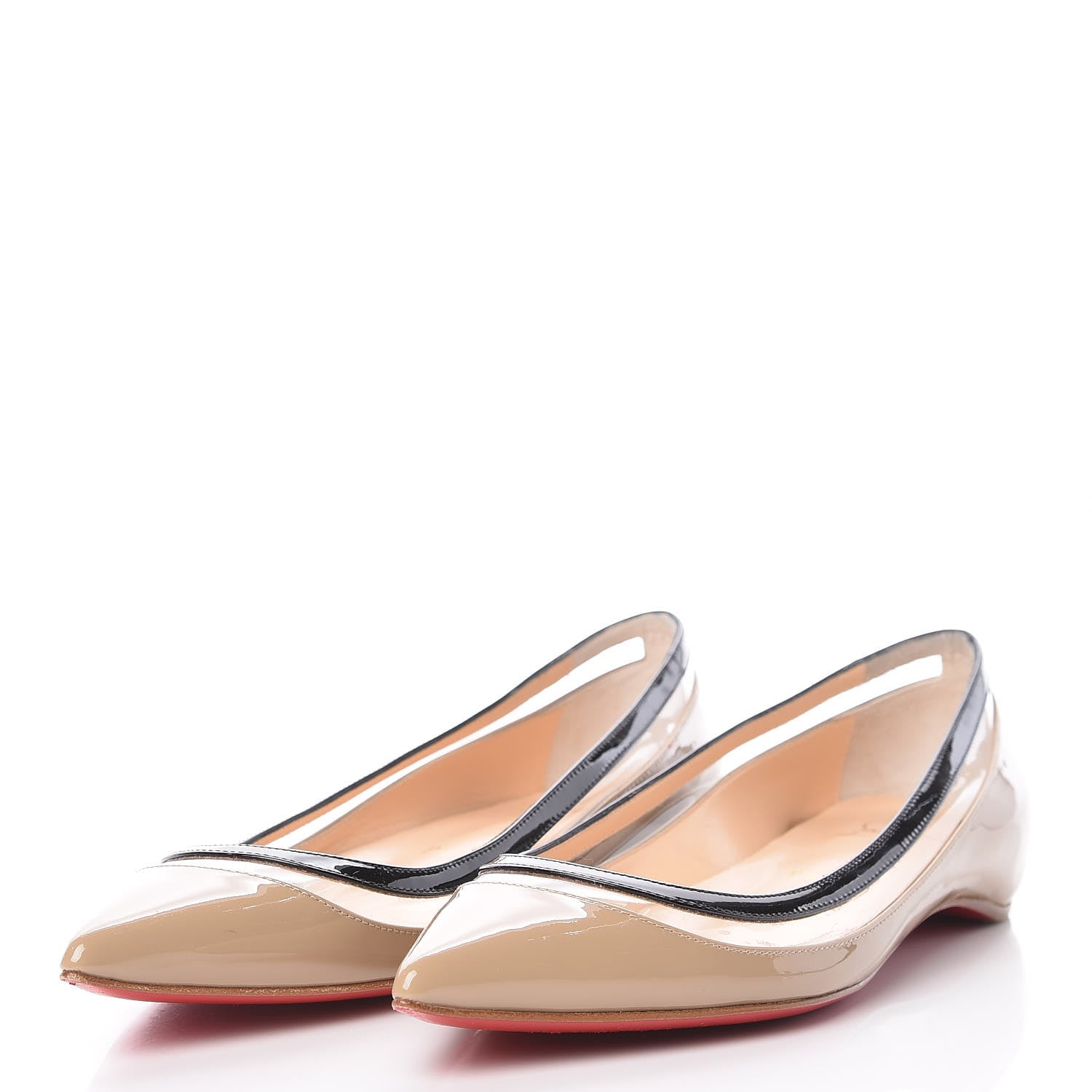 Christian Louboutin Patent PVC Paulina Flats 35.5 Beige Black 3 of 9