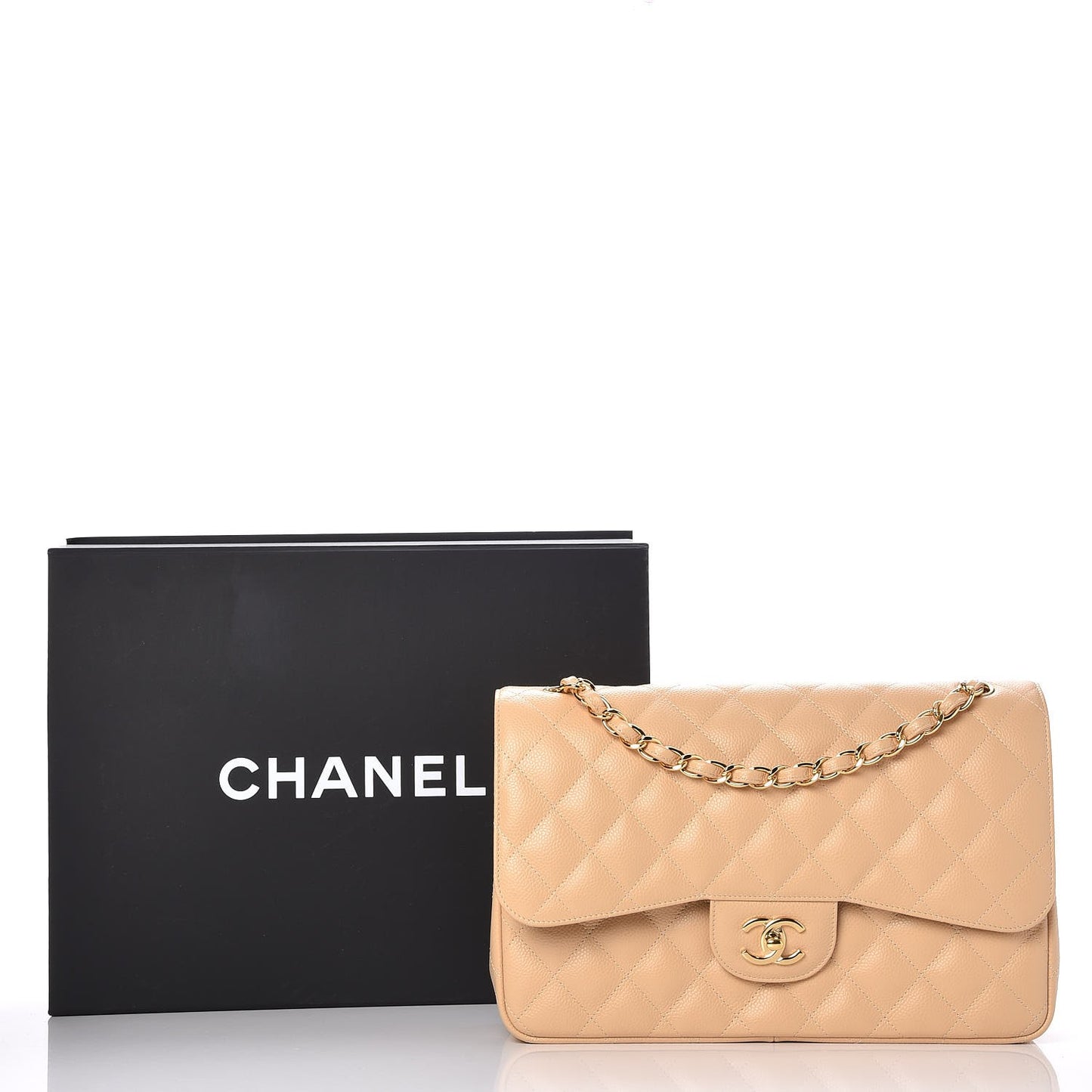 Caviar Quilted Jumbo Double Flap Beige Clair