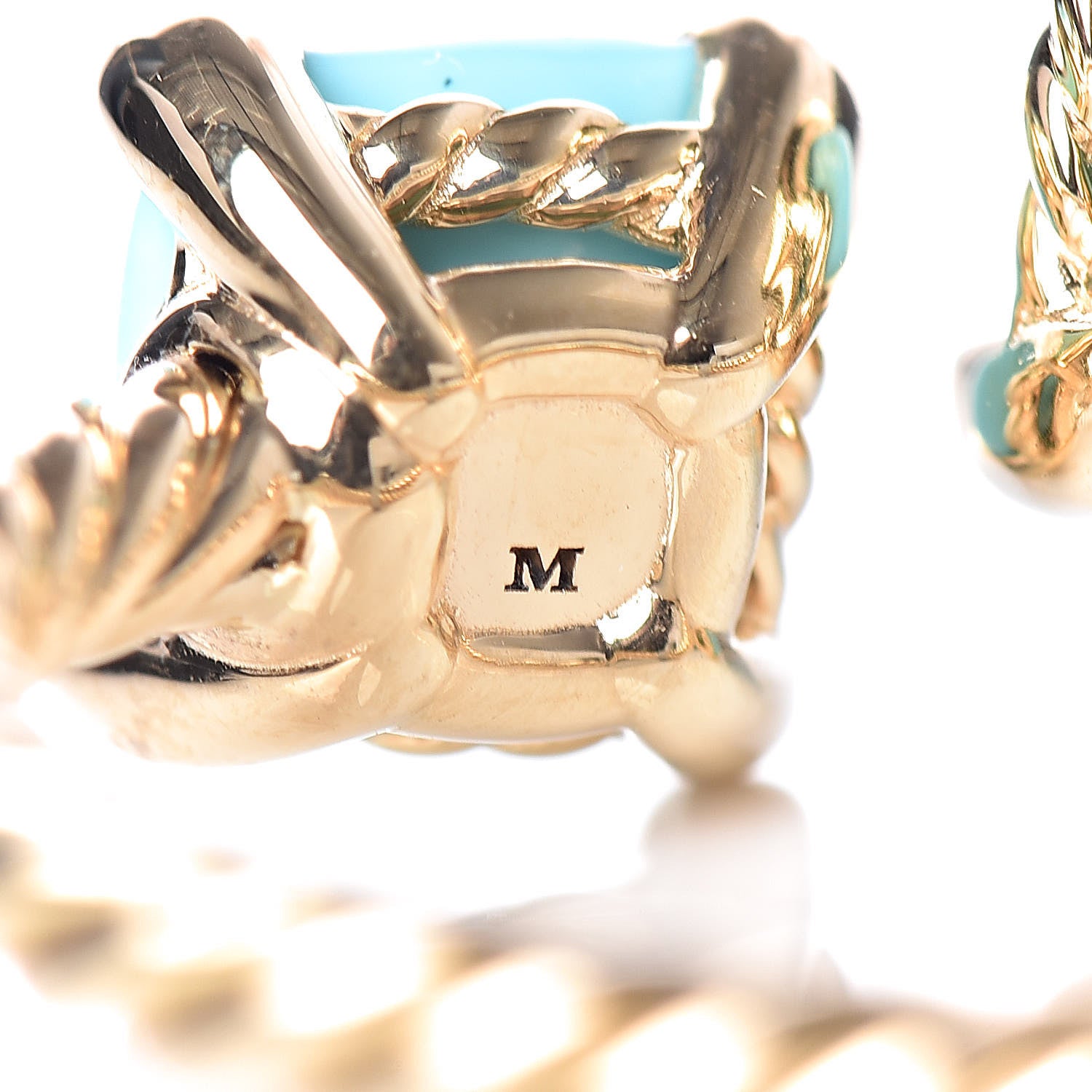 David Yurman 18K Yellow Gold Diamond Turquoise Chatelaine Bypass Ring 54 7 5 of 6