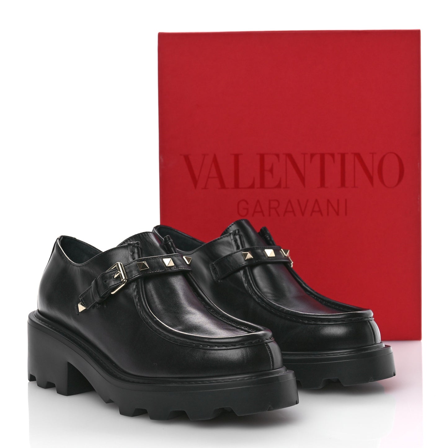Calfskin Rockstud 55mm Single Monk Strap Paraboot 38 Black