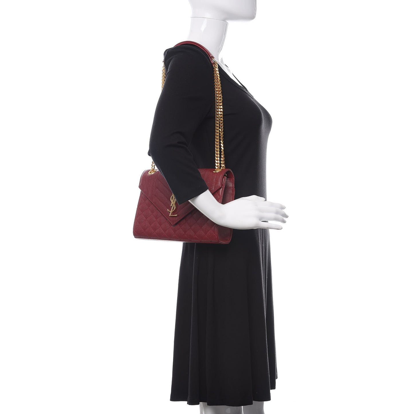 Grain De Poudre Textured Mixed Matelasse Triquilt Medium Monogram Satchel Oxblood