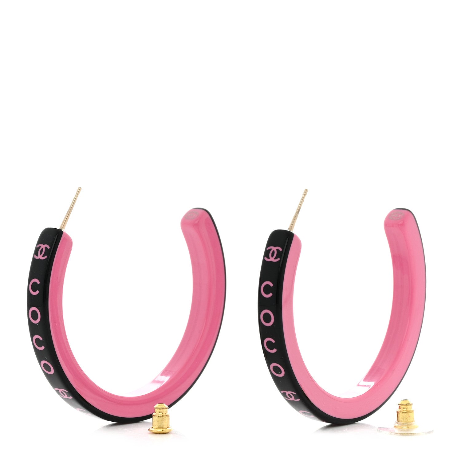 Chanel Resin Logo Hoop Earrings Black Pink 4 of 6