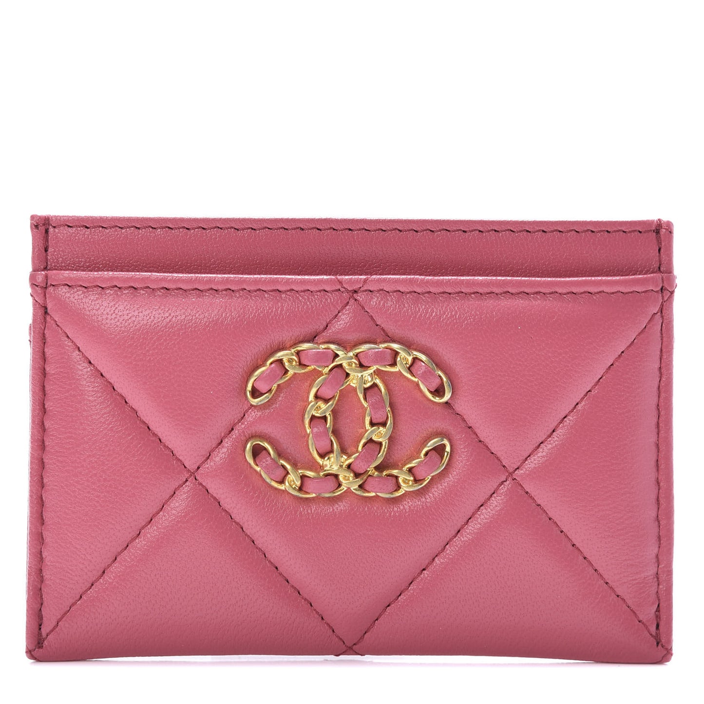 Shiny Goatskin Quilted 19 Card Holder Dark Pink