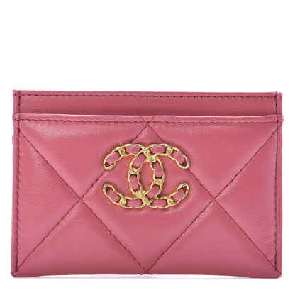 Chanel Shiny Goatskin Quilted 19 Card Holder Dark Pink 1 of 9
