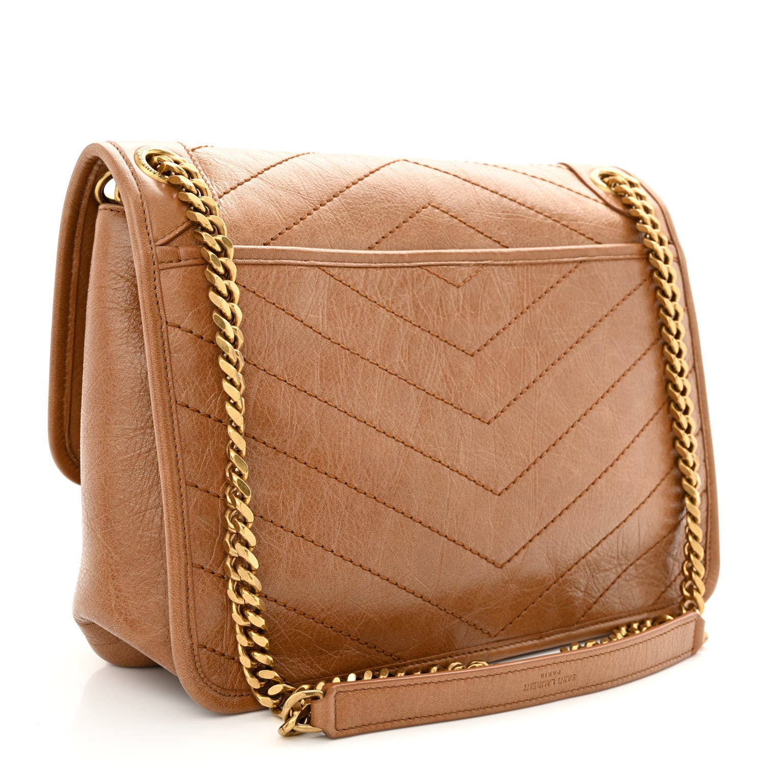 Saint Laurent Crinkled Calfskin Matelasse Monogram Medium Niki Chain Satchel Light Caramel 3 of 10