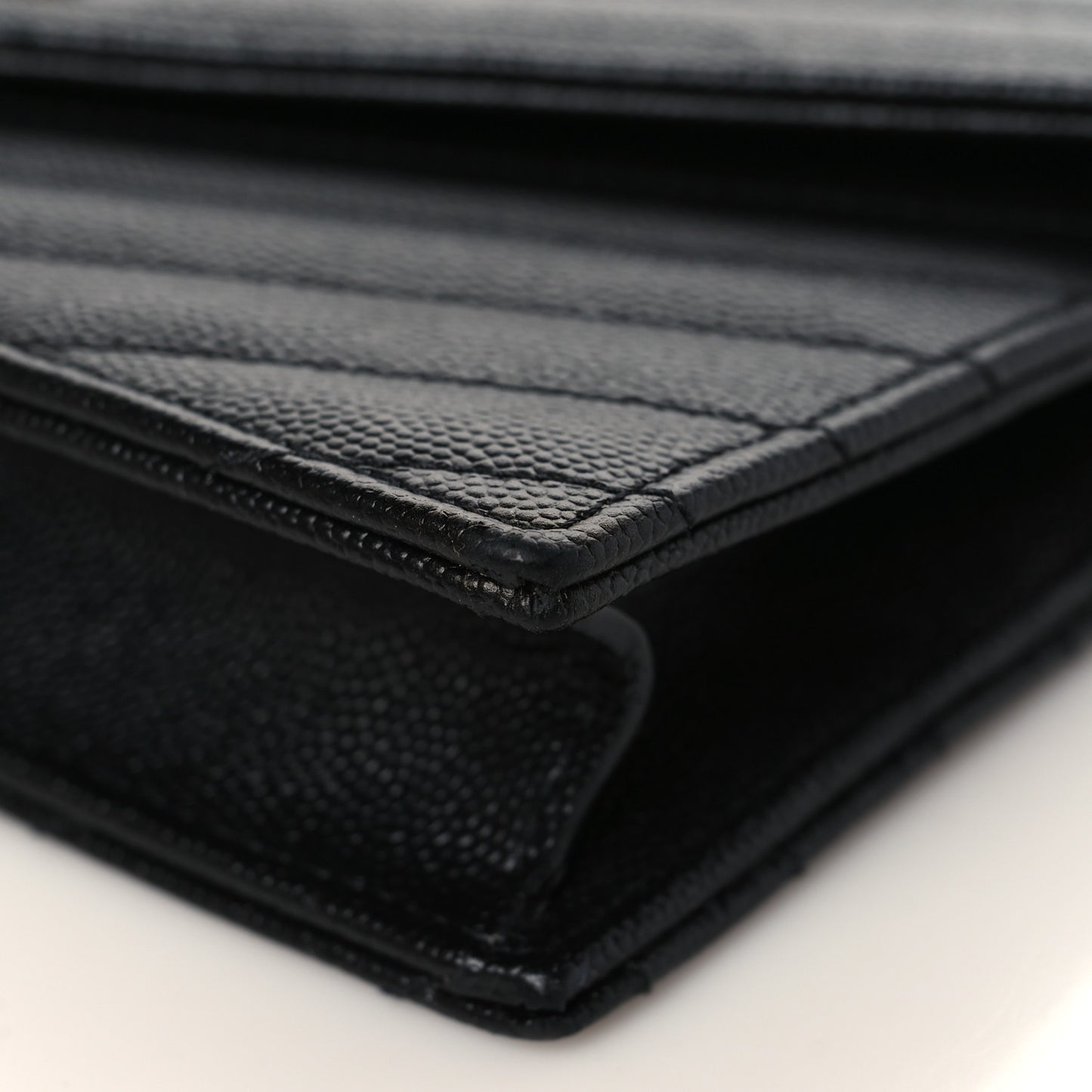 Grain De Poudre Matelasse Chevron Monogram Envelope Chain Wallet Black