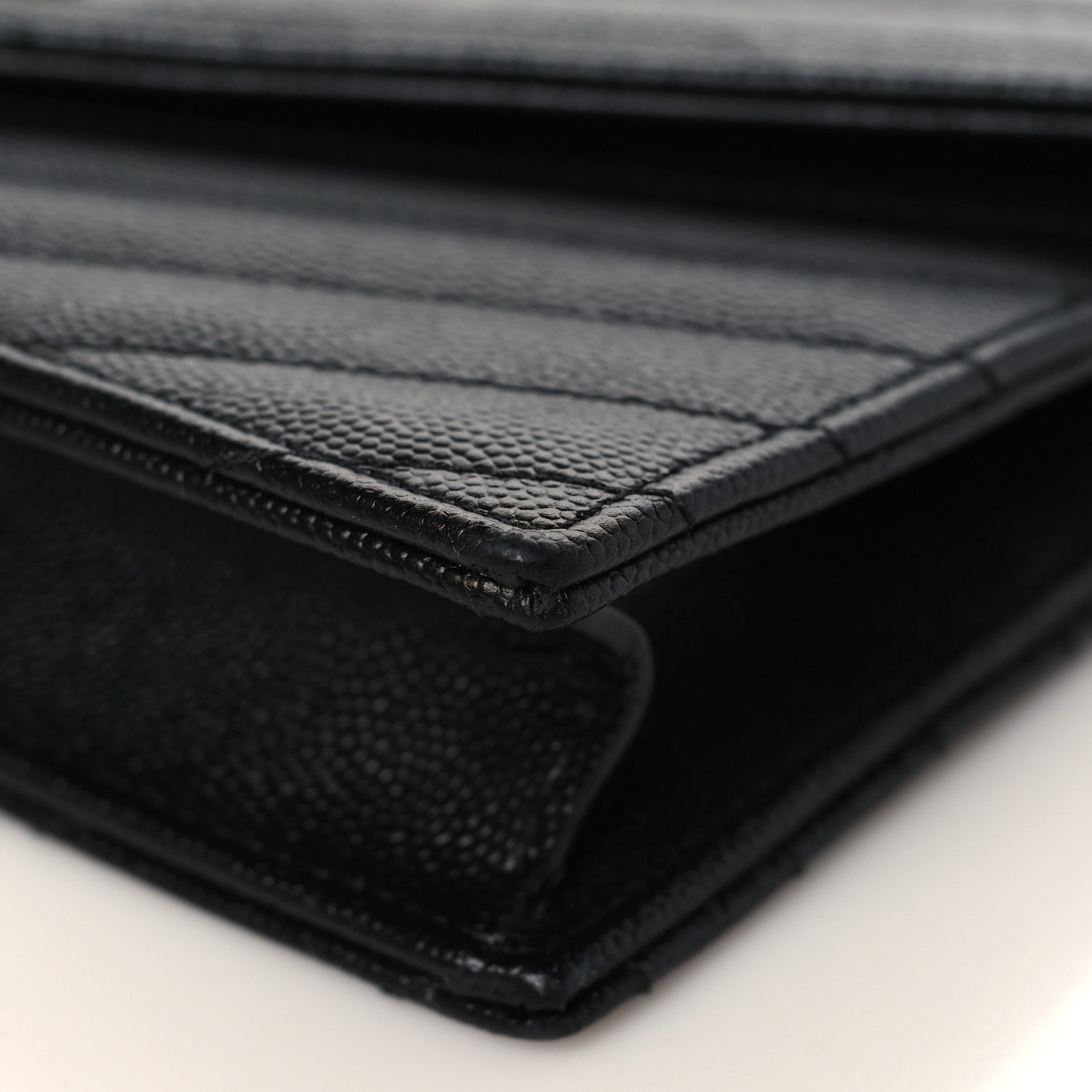 Saint Laurent Grain De Poudre Matelasse Chevron Monogram Envelope Chain Wallet Black 8 of 8