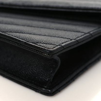 Saint Laurent Grain De Poudre Matelasse Chevron Monogram Envelope Chain Wallet Black 8 of 8