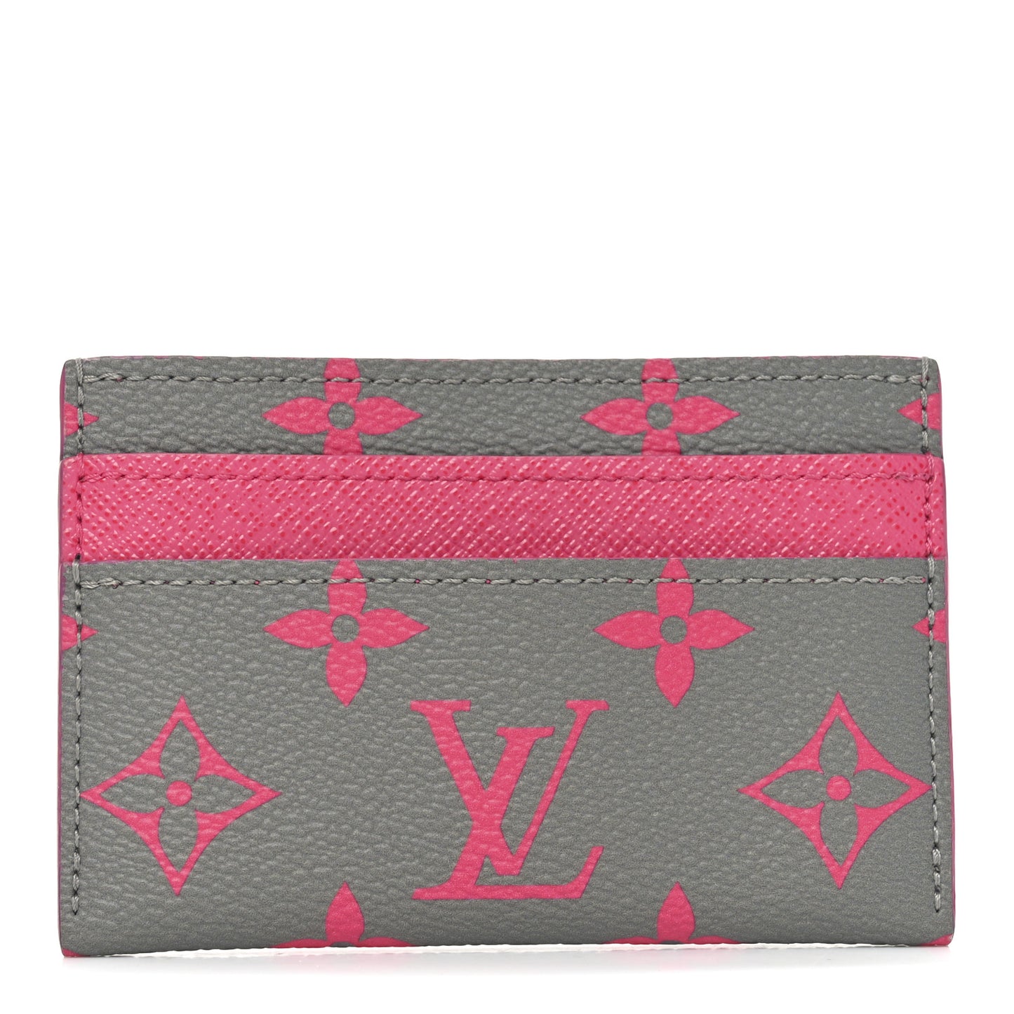 Monogram Glow Double Card Holder Gray Pink